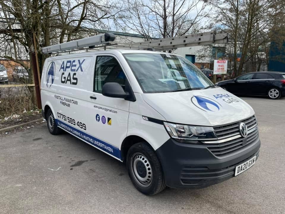 Apex Gas branded van ready for plumbing and heating call-outs